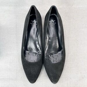 Aquatalia Womens 8.5M Pasha Pump Shoes Black Suede SlipOn Block Heel Career Work